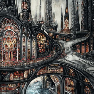 Clockgarden Fantasmach style, Midjourney V6.1: megacity with futuristic bioarchitecture