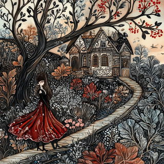 Clockgarden Fantasmach style, Midjourney V6.1: retro fairy-tale illustration