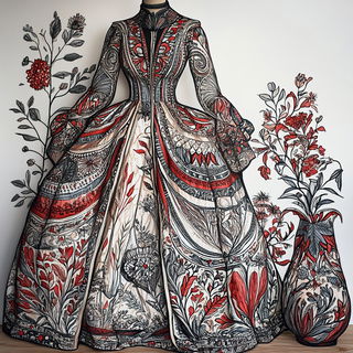 Clockgarden Fantasmach style, Midjourney V6.1: haute-couture fashion outfit