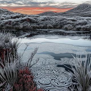 Clockgarden Fantasmach style, Midjourney V6.1: realistic landscape photograph of quiet dawn