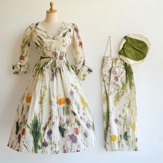 Foliage Naivism style, Midjourney V6.1: haute-couture fashion outfit
