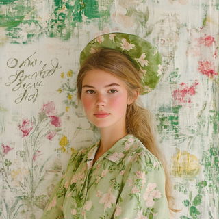 Foliage Naivism style, Midjourney V6.1: photographic portrait of female protagonist