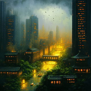 Resinarabesque style, Midjourney V6.1: megacity with futuristic bioarchitecture