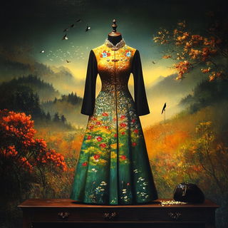 Resinarabesque style, Midjourney V6.1: haute-couture fashion outfit