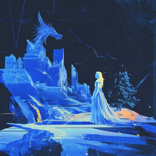 Redblue Megalith Anime style, Midjourney V6.1: retro fairy-tale illustration