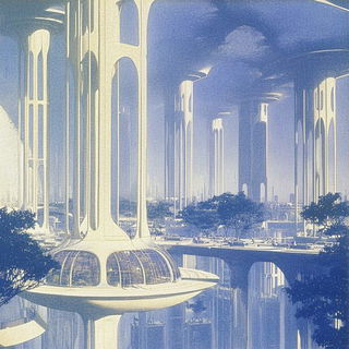Tidewood Processional style, Midjourney V6.1: megacity with futuristic bioarchitecture