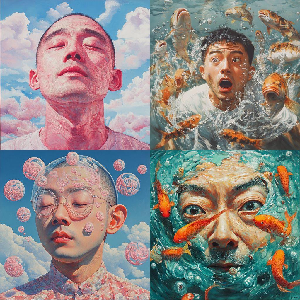 Fang Lijun style, Midjourney V6.1, render 1 of 4