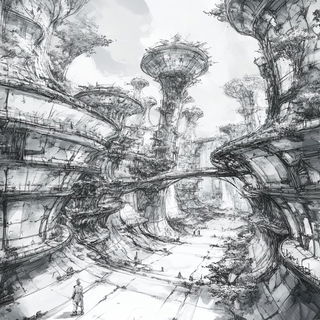 Portolanerie style, Midjourney V6.1: megacity with futuristic bioarchitecture