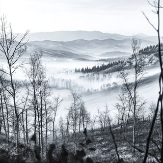 Portolanerie style, Midjourney V6.1: realistic landscape photograph of quiet dawn