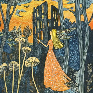 Ecliptic Brushrail style, Midjourney V6.1: retro fairy-tale illustration