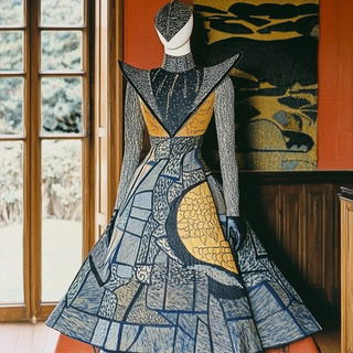 Ecliptic Brushrail style, Midjourney V6.1: haute-couture fashion outfit