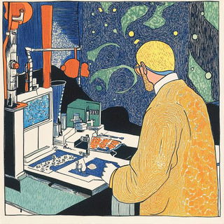 Ecliptic Brushrail style, Midjourney V6.1: editorial illustration for popular scientific magazine cover
