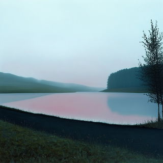 Turbid Reprographism style, Midjourney V6.1: realistic landscape photograph of quiet dawn