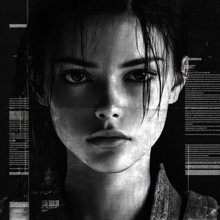 Facetterosion style, Midjourney V6.1: photographic portrait of female protagonist