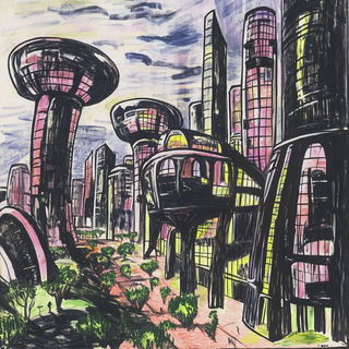 Windplate style, Midjourney V6.1: megacity with futuristic bioarchitecture