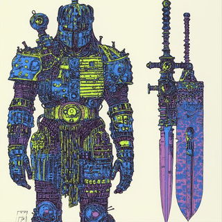 Brushfire Shrineward style, Midjourney V6.1: concept art character design of retropunk steam knight