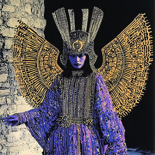 Brushfire Shrineward style, Midjourney V6.1: haute-couture fashion outfit