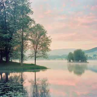 Cryofacet style, Midjourney V6.1: realistic landscape photograph of quiet dawn