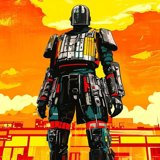 Turretcoil style, Midjourney V6.1: concept art character design of retropunk steam knight