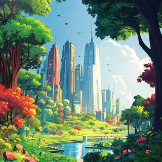 Inksurge style, Midjourney V6.1: megacity with futuristic bioarchitecture