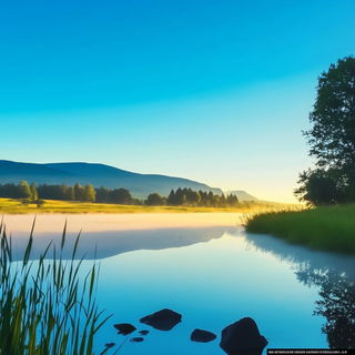 Inksurge style, Midjourney V6.1: realistic landscape photograph of quiet dawn