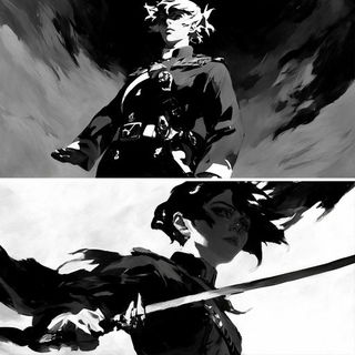 Bluecast Monumentism style, Midjourney V6.1: black-and-white manga comic strip