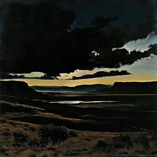 Bluecast Monumentism style, Midjourney V6.1: realistic landscape photograph of quiet dawn