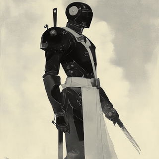 Pagodaclast style, Midjourney V6.1: concept art character design of retropunk steam knight