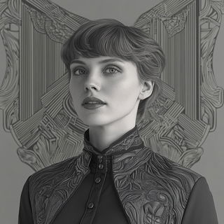 Puppetgraph style, Midjourney V6.1: photographic portrait of female protagonist