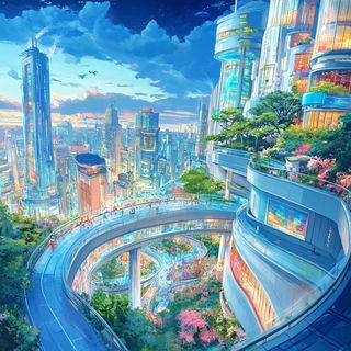 Electric Watergrain style, Midjourney V6.1: megacity with futuristic bioarchitecture