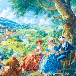 Electric Watergrain style, Midjourney V6.1: classical 18th-century oil painting