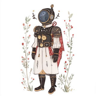 Floramask style, Midjourney V6.1: concept art character design of retropunk steam knight
