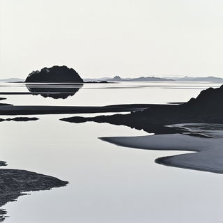 Anthraquinone Skyworks style, Midjourney V6.1: realistic landscape photograph of quiet dawn