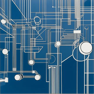 Anthraquinone Skyworks style, Midjourney V6.1: technical infrastructure blueprint schematics