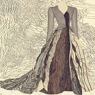 Aeroheraldic style, Midjourney V6.1: haute-couture fashion outfit