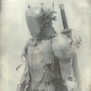 Atmosplank style, Midjourney V6.1: concept art character design of retropunk steam knight