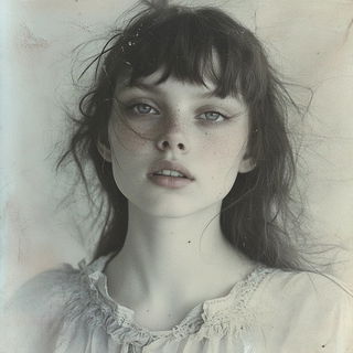 Atmosplank style, Midjourney V6.1: photographic portrait of female protagonist