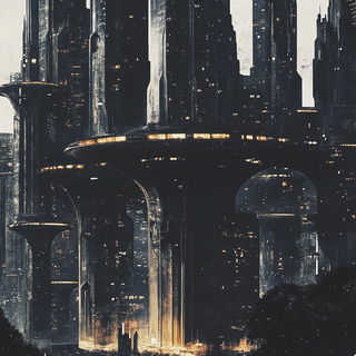 Oroplume style, Midjourney V6.1: megacity with futuristic bioarchitecture