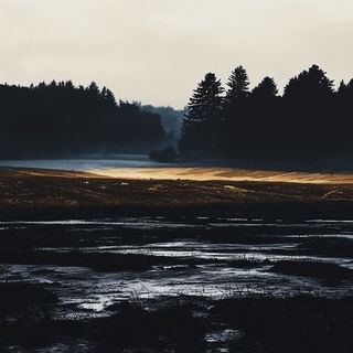 Oroplume style, Midjourney V6.1: realistic landscape photograph of quiet dawn