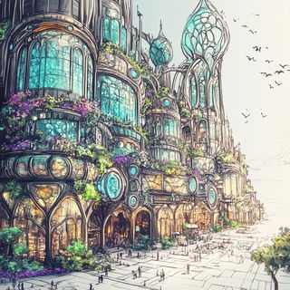 Escutcheon Tropica style, Midjourney V6.1: megacity with futuristic bioarchitecture