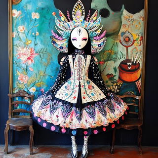 Ringskin style, Midjourney V6.1: haute-couture fashion outfit