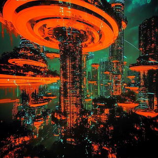 Maskipelago style, Midjourney V6.1: megacity with futuristic bioarchitecture