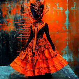 Maskipelago style, Midjourney V6.1: haute-couture fashion outfit