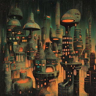 Cloudrigging style, Midjourney V6.1: megacity with futuristic bioarchitecture