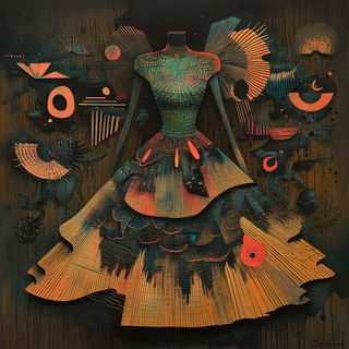Cloudrigging style, Midjourney V6.1: haute-couture fashion outfit