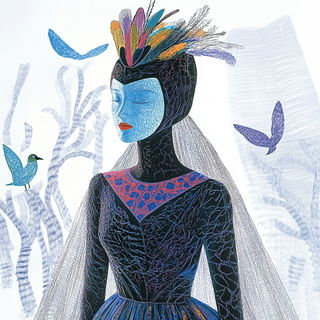 Sylvabraid style, Midjourney V6.1: haute-couture fashion outfit