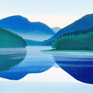Sylvabraid style, Midjourney V6.1: realistic landscape photograph of quiet dawn