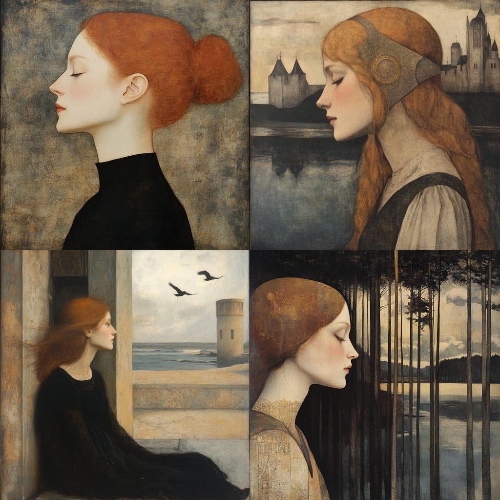 Fernand Khnopff style, Midjourney V6.1, render 1 of 4