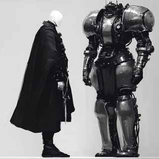 Cairnway style, Midjourney V6.1: concept art character design of retropunk steam knight