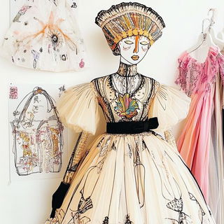 Sootographia style, Midjourney V6.1: haute-couture fashion outfit